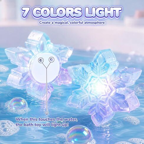 6 Pcs Frozen Snowflake Light Up Bath Toys, Mold Free Floating Water Toys | Color changing floating bath toys for baby and toddler water play, shower games, pool time, and bathroom gifts in Kuwait