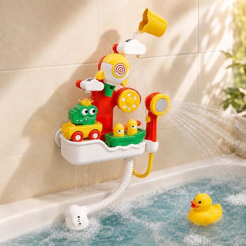 Baby Bath Toys for Kids, Bathtub Toy for Toddler, Baby Bath Shower Head, Rocket Whistle, Cute Car and Little Yacht 4-in-1 Multifunctional Interactive Water Play Kit for Kid Todders. in Kuwait