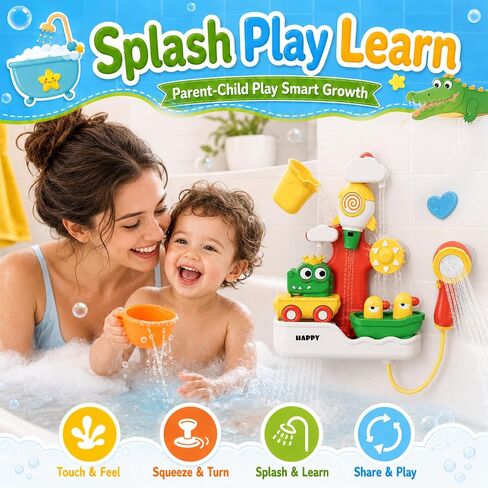Baby Bath Toys for Kids, Bathtub Toy for Toddler, Baby Bath Shower Head, Rocket Whistle, Cute Car and Little Yacht 4-in-1 Multifunctional Interactive Water Play Kit for Kid Todders. in Kuwait