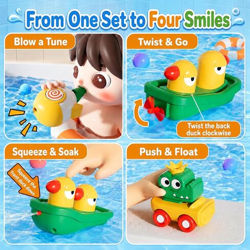 Baby Bath Toys for Kids, Bathtub Toy for Toddler, Baby Bath Shower Head, Rocket Whistle, Cute Car and Little Yacht 4-in-1 Multifunctional Interactive Water Play Kit for Kid Todders. in Kuwait