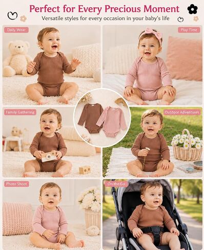 Renotemy Newborn Baby Girl Clothes 2 Pieces Outfits Fall Newborn Essentials | Baby Clothes Gifts for Girl, Winter Coming Home Photoshoot Outfits, Long Sleeve Bodysuits, Brown Dusty Rose Solid Bow Romper in Kuwait
