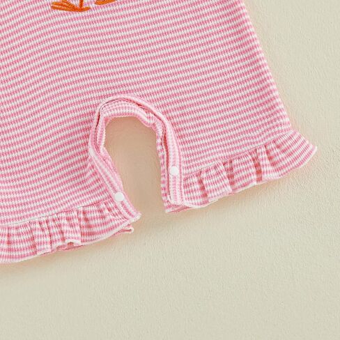 Newborn Baby Girl Outfit Goose Romper Waffle Knit Jumpsuit Headband | Cute silly goose embroidery, Ruffled crew collar, Soft/breathable fabric, for birthday gifts and newborn coming home outfit in Kuwait