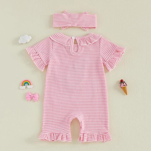 Newborn Baby Girl Outfit Goose Romper Waffle Knit Jumpsuit Headband | Cute silly goose embroidery, Ruffled crew collar, Soft/breathable fabric, for birthday gifts and newborn coming home outfit in Kuwait