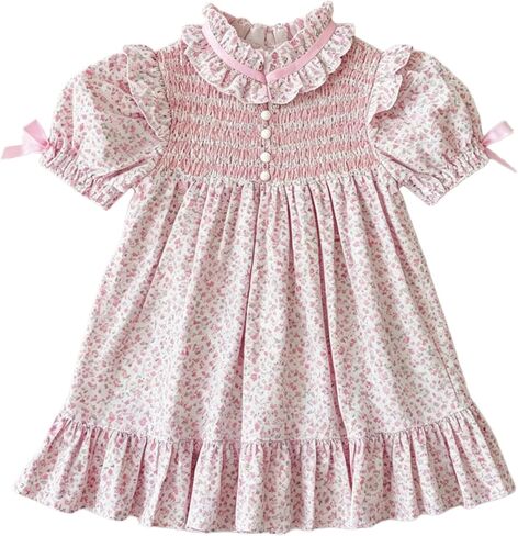 Sister Matching Outfit for Toddler and Baby Girl Short Sleeve Pink Floral Ruffle Bows Romper/Dress in Kuwait