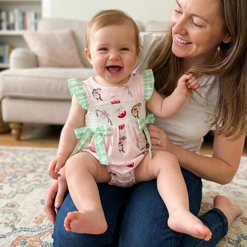 Honganda Baby Girl Summer Fishing Outfit Ruffle Sleeve Fishing Embroidery Romper with Bow Decor Infants One-Piece Clothes in Kuwait