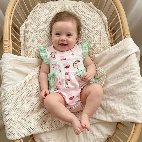 Honganda Baby Girl Summer Fishing Outfit Ruffle Sleeve Fishing Embroidery Romper with Bow Decor Infants One-Piece Clothes in Kuwait