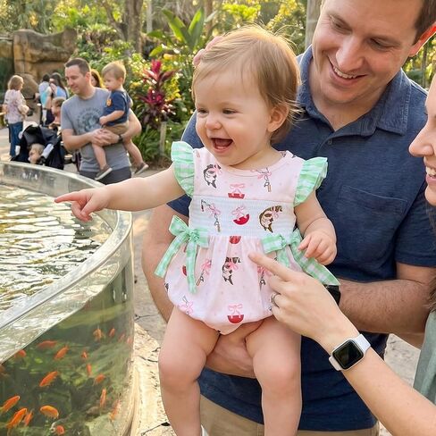 Honganda Baby Girl Summer Fishing Outfit Ruffle Sleeve Fishing Embroidery Romper with Bow Decor Infants One-Piece Clothes in Kuwait