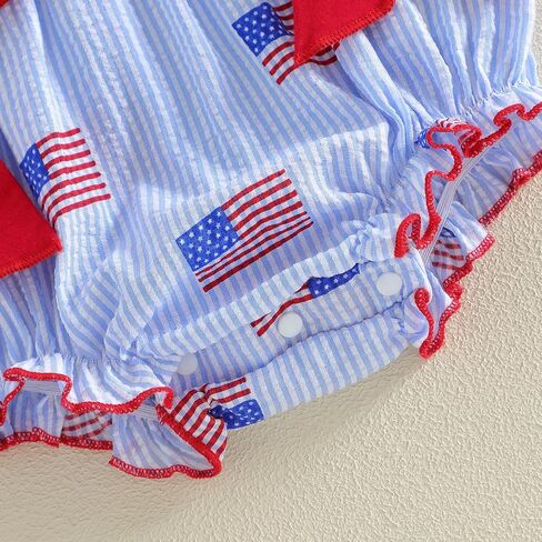4th of July Baby Girl Outfit American Flag Romper USA Smocked Bubble Jumpsuit with Bow Headband Patriotic Clothes in Kuwait