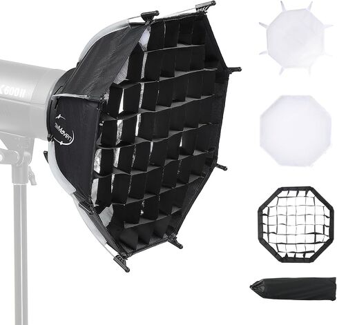 Octagonal Softbox with Bowens Mount, Quick Release & Fold, Soft Box with Removable Diffusers & Honeycomb Grid, Lightweight & Portable for Portrait, Video, Studio Lighting (35.4"/90cm) in Kuwait