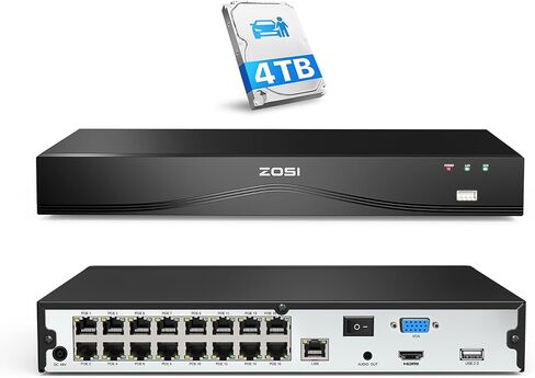 ZOSI 16CH NVR Network Video Recorder PoE Security Camera System, 4TB HDD | 2 SATA Ports, 24/7 Recording, Playback, AI Human/Vehicle Detection, 32CH Expandable, Only Work with ZOSI PoE IP Cameras in Kuwait