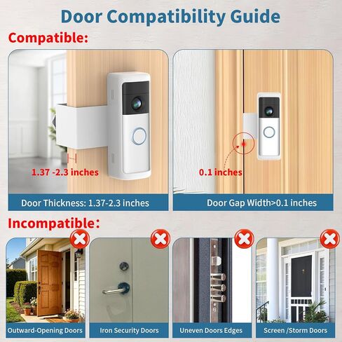 Anti-Theft Doorbell Mount Compatible with Battery Doorbell/Pro/Plus 2nd Gen | No-Drill Doorbell Holder for Apartment Door, Renter Friendly Mounting Bracket, for Inward Swing Door, (1 Pack, White) in Kuwait