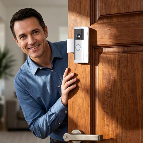 Anti-Theft Doorbell Mount Compatible with Battery Doorbell/Pro/Plus 2nd Gen | No-Drill Doorbell Holder for Apartment Door, Renter Friendly Mounting Bracket, for Inward Swing Door, (1 Pack, White) in Kuwait