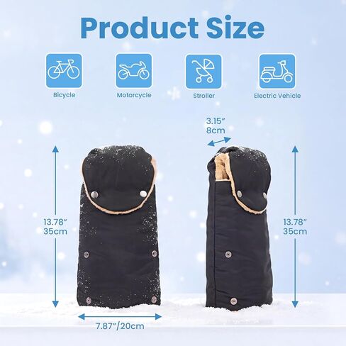 Winter Stroller Gloves, Universal Hand Muffs for Cold Weather, Black | Thick Fleece Lining, Waterproof Outer Shell, Snap-Button Closure, Flip-Top Design, Easy Hand Motion in Kuwait