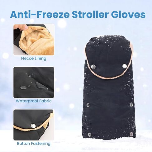 Winter Stroller Gloves, Universal Hand Muffs for Cold Weather, Black | Thick Fleece Lining, Waterproof Outer Shell, Snap-Button Closure, Flip-Top Design, Easy Hand Motion in Kuwait