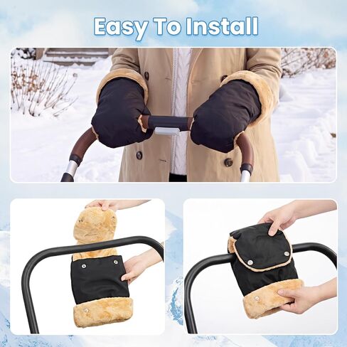 Winter Stroller Gloves, Universal Hand Muffs for Cold Weather, Black | Thick Fleece Lining, Waterproof Outer Shell, Snap-Button Closure, Flip-Top Design, Easy Hand Motion in Kuwait