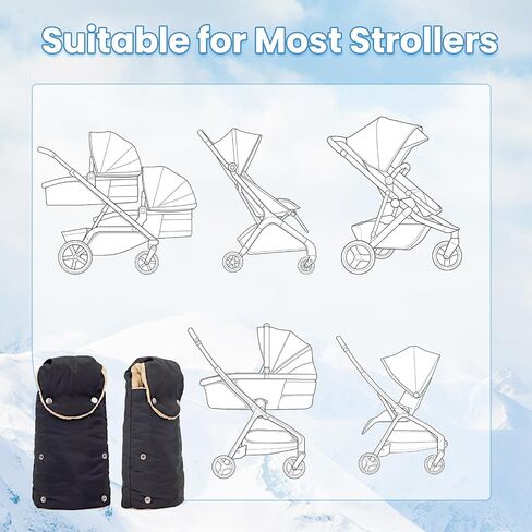 Winter Stroller Gloves, Universal Hand Muffs for Cold Weather, Black | Thick Fleece Lining, Waterproof Outer Shell, Snap-Button Closure, Flip-Top Design, Easy Hand Motion in Kuwait