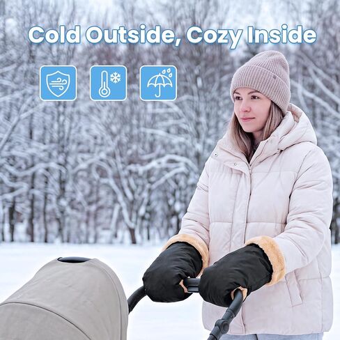 Winter Stroller Gloves, Universal Hand Muffs for Cold Weather, Black | Thick Fleece Lining, Waterproof Outer Shell, Snap-Button Closure, Flip-Top Design, Easy Hand Motion in Kuwait