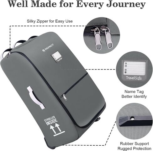 Stroller Bag, Stroller Travel Bag for Airplane Compatible with UPPAbaby Vista V1 V2 V3, Cruz V1 V2 V3, Rolling Wheel Bag with Storage Pocket, Multiple Handles,Luggage Tag for Flight Travel,Gray in Kuwait