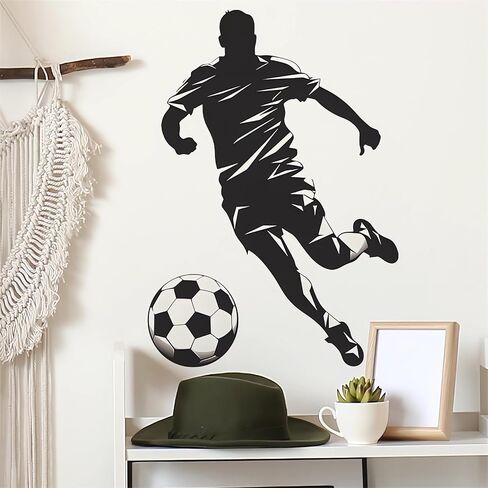 Soccer Player Sport Wall Stickers Sport Silhouette Wall Art Decals | Removable Vinyl Peel and Stick for Teens Boys Kids Room Bedroom Nursery Playroom Home Decor in Kuwait