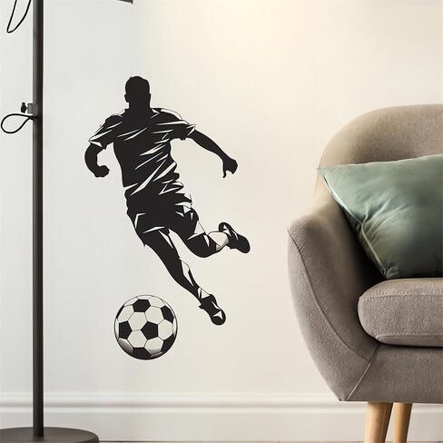 Soccer Player Sport Wall Stickers Sport Silhouette Wall Art Decals | Removable Vinyl Peel and Stick for Teens Boys Kids Room Bedroom Nursery Playroom Home Decor in Kuwait