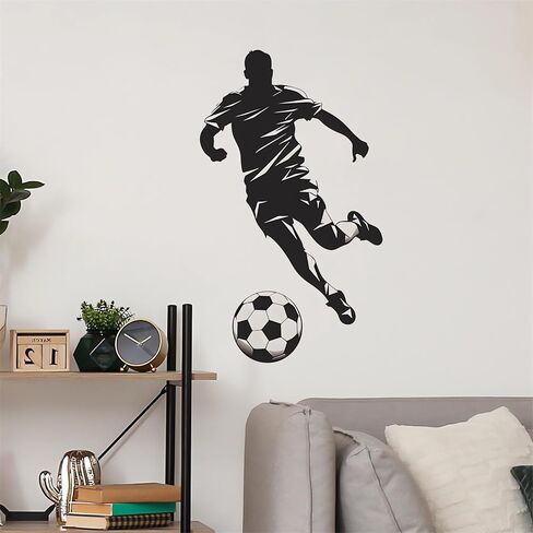 Soccer Player Sport Wall Stickers Sport Silhouette Wall Art Decals | Removable Vinyl Peel and Stick for Teens Boys Kids Room Bedroom Nursery Playroom Home Decor in Kuwait