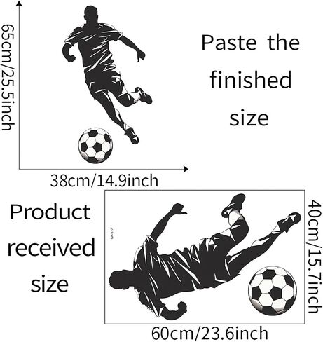 Soccer Player Sport Wall Stickers Sport Silhouette Wall Art Decals | Removable Vinyl Peel and Stick for Teens Boys Kids Room Bedroom Nursery Playroom Home Decor in Kuwait