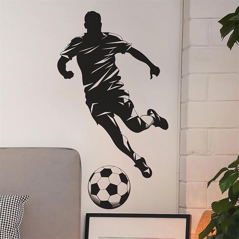 Soccer Player Sport Wall Stickers Sport Silhouette Wall Art Decals | Removable Vinyl Peel and Stick for Teens Boys Kids Room Bedroom Nursery Playroom Home Decor in Kuwait