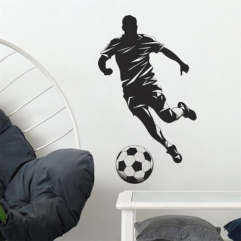 Soccer Player Sport Wall Stickers Sport Silhouette Wall Art Decals | Removable Vinyl Peel and Stick for Teens Boys Kids Room Bedroom Nursery Playroom Home Decor in Kuwait