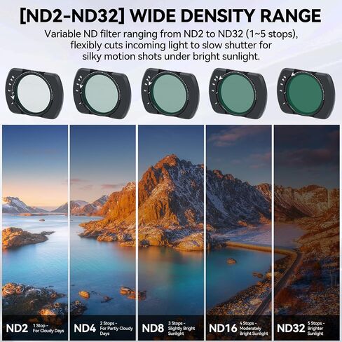 Variable ND 2-32 & N 64-512 Filter Set Compatible with DJI Osmo Pocket 4 / Pocket 3 / Xtra Muse HD Magnetic Adjustable ND Filter with Limited Stops & Lens Film Camera Neutral Density Filter in Kuwait
