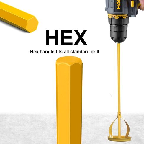 Hanpex Paint and Mud Mixer, Paint Stirrer for Drill in 1 to 5 Gallon Bucket, Suitable for all Standard Drill Bits, Hex Head Anti-slip, Easy Clean, Painting and Plastering Mixer Stirrer Tool (Yellow) in Kuwait