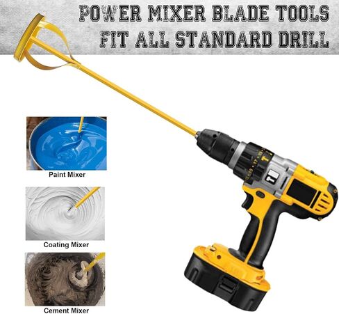 Hanpex Paint and Mud Mixer, Paint Stirrer for Drill in 1 to 5 Gallon Bucket, Suitable for all Standard Drill Bits, Hex Head Anti-slip, Easy Clean, Painting and Plastering Mixer Stirrer Tool (Yellow) in Kuwait