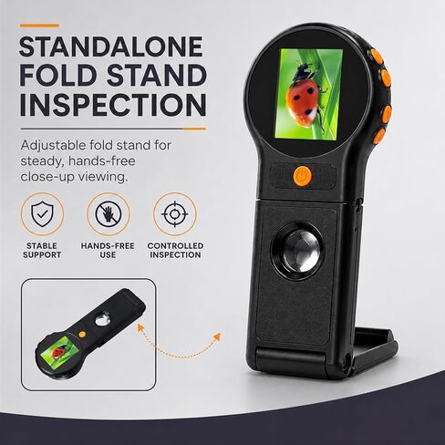 500X Digital Microscope, Handheld and Desktop Dual Use, 2 Inch 178° Wide Screen, Foldable Design, 8 Adjustable LED Lights for Jewelry in Kuwait