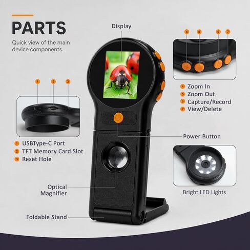 500X Digital Microscope, Handheld and Desktop Dual Use, 2 Inch 178° Wide Screen, Foldable Design, 8 Adjustable LED Lights for Jewelry in Kuwait