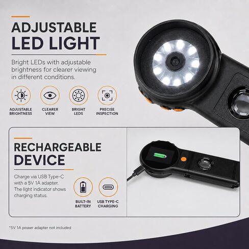 500X Digital Microscope, Handheld and Desktop Dual Use, 2 Inch 178° Wide Screen, Foldable Design, 8 Adjustable LED Lights for Jewelry in Kuwait