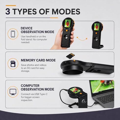 500X Digital Microscope, Handheld and Desktop Dual Use, 2 Inch 178° Wide Screen, Foldable Design, 8 Adjustable LED Lights for Jewelry in Kuwait