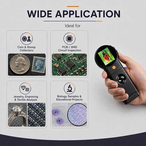 500X Digital Microscope, Handheld and Desktop Dual Use, 2 Inch 178° Wide Screen, Foldable Design, 8 Adjustable LED Lights for Jewelry in Kuwait