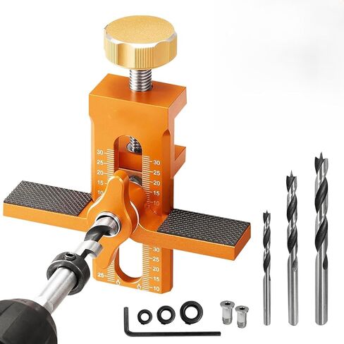 Cabinet door installation clamp, 2 in 1 cabinet door installation clamp with adjustable positioner, aluminum cabinet door drilling tool, suitable for most cabinet doors, with 3 drill bits in Kuwait