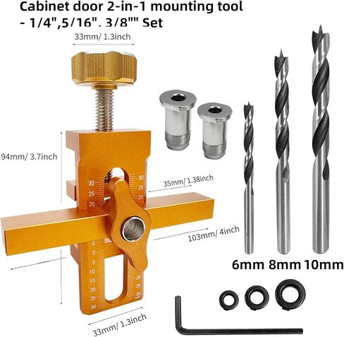 Cabinet door installation clamp, 2 in 1 cabinet door installation clamp with adjustable positioner, aluminum cabinet door drilling tool, suitable for most cabinet doors, with 3 drill bits in Kuwait