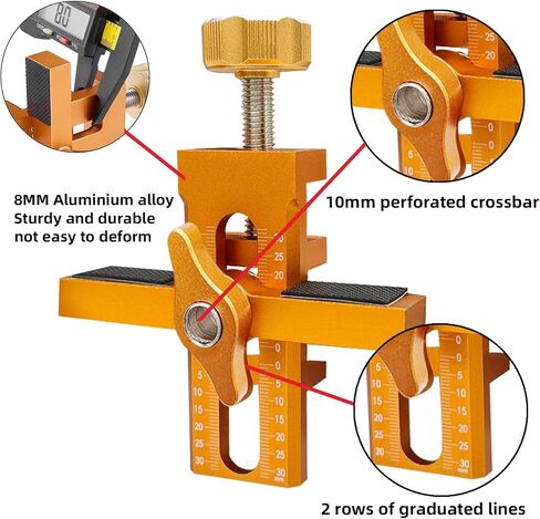 Cabinet door installation clamp, 2 in 1 cabinet door installation clamp with adjustable positioner, aluminum cabinet door drilling tool, suitable for most cabinet doors, with 3 drill bits in Kuwait