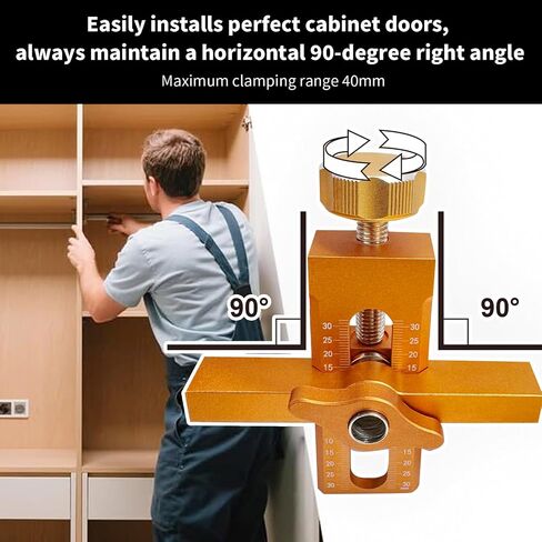 Cabinet door installation clamp, 2 in 1 cabinet door installation clamp with adjustable positioner, aluminum cabinet door drilling tool, suitable for most cabinet doors, with 3 drill bits in Kuwait