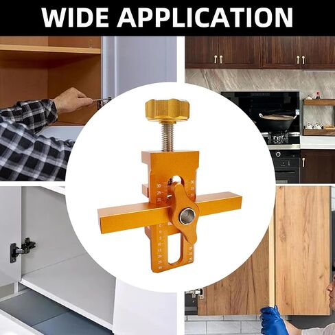 Cabinet door installation clamp, 2 in 1 cabinet door installation clamp with adjustable positioner, aluminum cabinet door drilling tool, suitable for most cabinet doors, with 3 drill bits in Kuwait