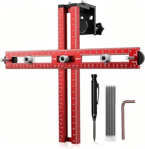 Foldable Cabinet Hardware Jig with Deep Hole Carpenter Pencil Kit, CNC Aluminum Drawer Pull & Cabinet Door Handle Installation Drill Guide, Woodworking Punch Locator Tool Set in Kuwait
