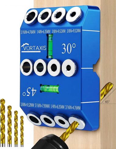 30 45 90 Angled Drill Guide for Cable Railing, Drill Block Guide for Angled & Straight Holes, Drill Jig with Hard Steel Bushings for InstallingPorch,Stair Railings.design of the spiritlevel,with 4Bits in Kuwait