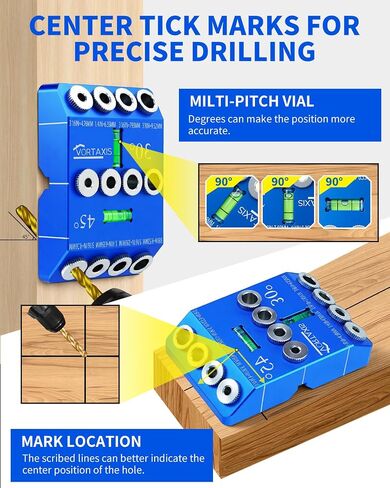 30 45 90 Angled Drill Guide for Cable Railing, Drill Block Guide for Angled & Straight Holes, Drill Jig with Hard Steel Bushings for InstallingPorch,Stair Railings.design of the spiritlevel,with 4Bits in Kuwait