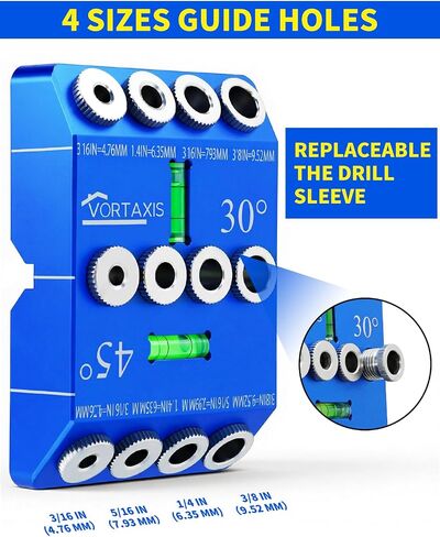 30 45 90 Angled Drill Guide for Cable Railing, Drill Block Guide for Angled & Straight Holes, Drill Jig with Hard Steel Bushings for InstallingPorch,Stair Railings.design of the spiritlevel,with 4Bits in Kuwait