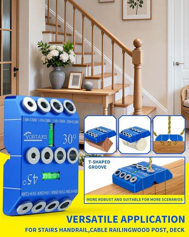 30 45 90 Angled Drill Guide for Cable Railing, Drill Block Guide for Angled & Straight Holes, Drill Jig with Hard Steel Bushings for InstallingPorch,Stair Railings.design of the spiritlevel,with 4Bits in Kuwait