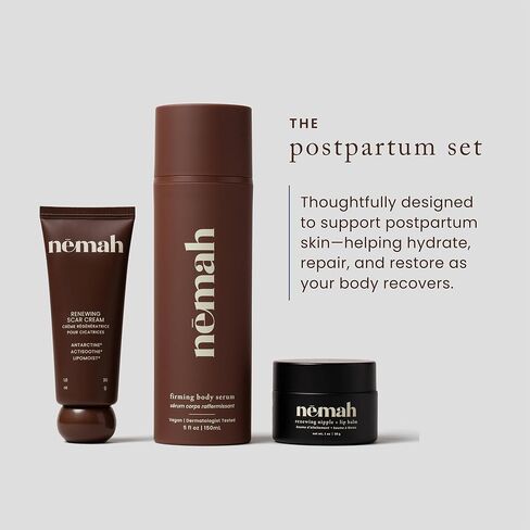 Postpartum Set, Scar Cream, Nipple Balm, Body Serum, 3 Step Routine | Restorative Cream With Antarcticine, Nursing Balm With Calendula Jojoba Mango, Firming Serum With Oat Extract And Ashwagandha in Kuwait
