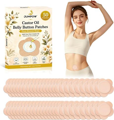 JUMPOW 50Pcs Disposable Castor Oil Patches, Leak-Proof Belly Button Cover | Self-Adhesive, Portable, Breathable & Skin-Friendly, No Wash, 2mm Cotton Core Locks in Oil, Helping Protect Clothes in Kuwait