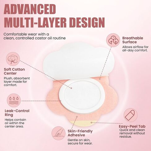 JUMPOW 50Pcs Disposable Castor Oil Patches, Leak-Proof Belly Button Cover | Self-Adhesive, Portable, Breathable & Skin-Friendly, No Wash, 2mm Cotton Core Locks in Oil, Helping Protect Clothes in Kuwait