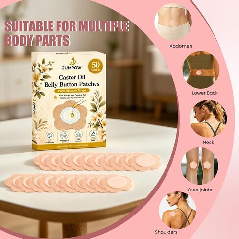 JUMPOW 50Pcs Disposable Castor Oil Patches, Leak-Proof Belly Button Cover | Self-Adhesive, Portable, Breathable & Skin-Friendly, No Wash, 2mm Cotton Core Locks in Oil, Helping Protect Clothes in Kuwait